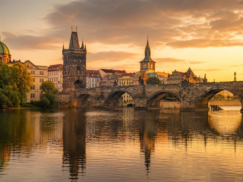 Prague, Czech Republic — Charles Bridge at golden hour