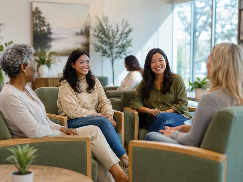 Diverse women in a modern fertility clinic