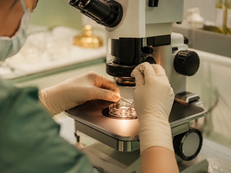 IVF laboratory — embryologist at work